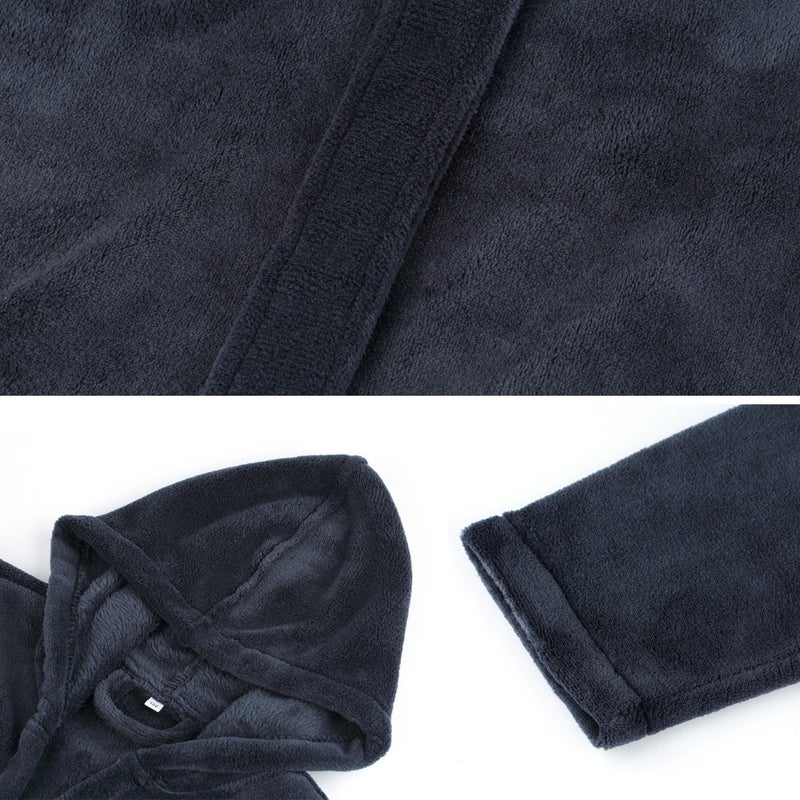 KEMUSI Hooded Herringbone Boy's Fleece Grey Soft Spa Kimono Long Robe, Kids Comfy Sleepwear Bathrobe(10-12 Year) - Image 5